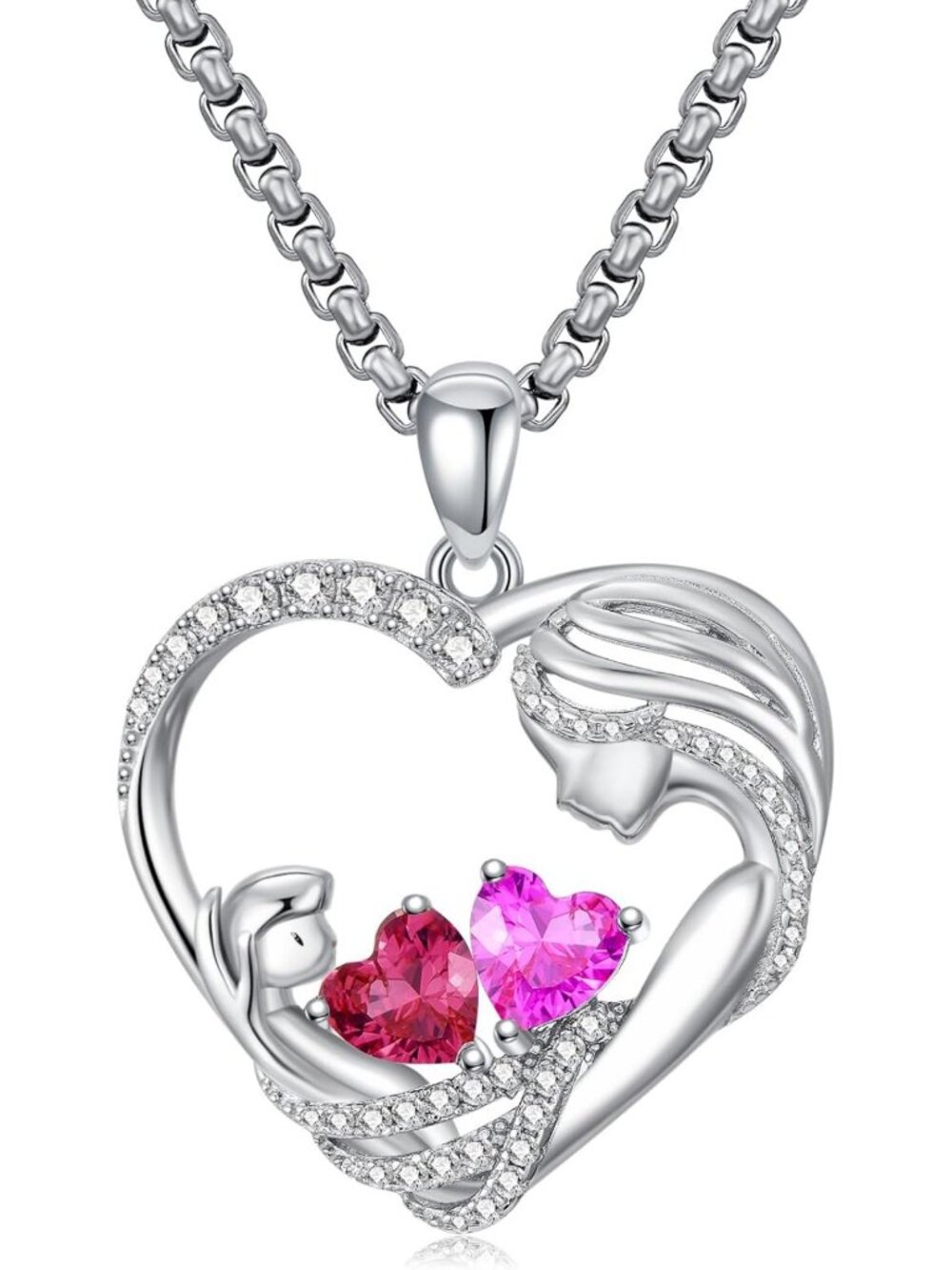 Double Birthstone Pendant Necklace for Mom & Daughter - Perfect Birthday Gift